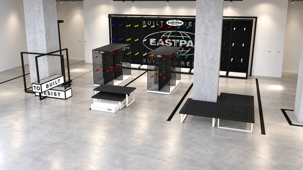 Eastpak - Zone éphémère Citadium : Installation sans produits, vue d’ensemble en perspective