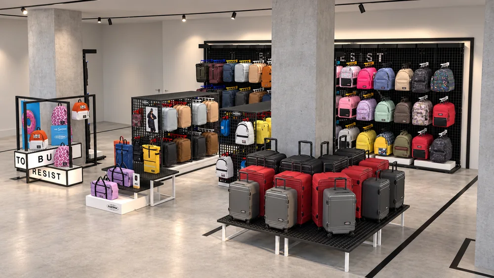 Eastpak - Zone éphémère Citadium : Installation avec produits, vue d’ensemble en perspective