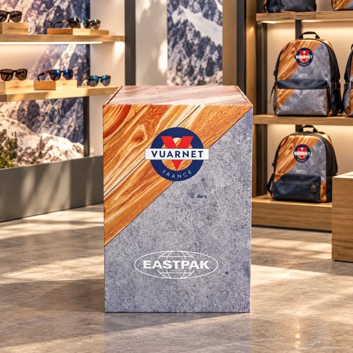 Eastpak × Vuarnet — mise en situation en magasin